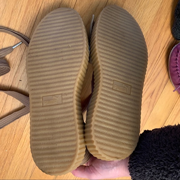 Puma x Fenty By Rihanna Tan Leather Bow Creeper Platform Shoes Women’s Size 9.5 - Picture 5 of 6
